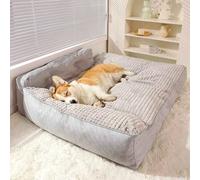 Medium Large Dog Bed - Soft Pet Sofa with Waterproof Cover, Non-Slip Base - Gray