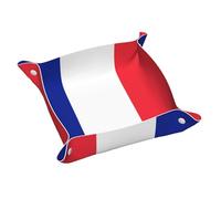 Medium Leather Storage Tray Unique Double Sided French Flag Print Fashion Personality Small Item Organizer