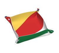 Medium Leather Storage Tray with Unique Flag of Seychelles Print for Small Item Organization and Home Decoration