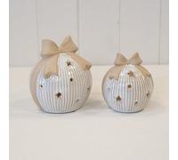 Medium Led Ceramic Bauble With Bow Topper