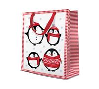 Medium Little Penguins Xmas Gift Bag Christmas Present Bag - (20cm x 10cm x 25cm)