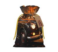 Medium London Black Cab Print Christmas Drawstring Candy Bags, Reusable Fabric Sacks, Gift Bag for Xmas Holiday Present Wrap