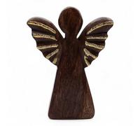 Medium Mango Wood Angel Decor - Gold Finish, Hand-Carved, Elegant Home Accent