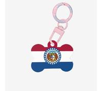 Medium Missouri State Flag Print Acrylic Pet ID Tags, Personalized Dog and Cat Bone Shaped Sign, for Large and Small Pet Collar