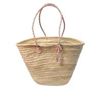 Medium Moroccan Market Shopping Basket - Short Leather Handles - W50 D18 H30 -