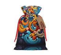 Medium multicolored stripes Print Christmas Drawstring Candy Bags, Reusable Fabric Sacks, Gift Bag for Xmas Holiday Present Wrap