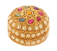 (Medium- Multicolour) Kumkum Sindoor Pot Dibbi Sindur Red Powder Holder Hindu Ritual Gemstone Golden