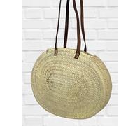 Medium Oval Moroccan Shopping and Shoulder Basket with Dark Flat Natural Leather Handles - W38 H34 cm