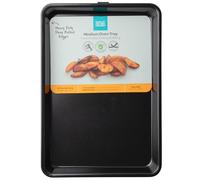 Medium Oven Tray with Rolled Edges - Non-Stick Heavy Gauge 0.8mm Carbon Steel, LFGB Certified & 20 Year Guarantee. Perfect for Baking & Roasting. Easy to Clean, Durable & Safe. Black Colour