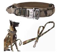 (Medium (Pack of 1), Camo SET(collar leash)) Tactical Dog Collar Military Dog Collar Adjustable Nylon Dog Collar Heavy Duty Metal Buckle with Handle for Dog Training (Brown,L)