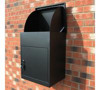 Parcel Post Box Black Lockable Wall Mounted Secure Large Outdoor Letter Smart Mail Drop Box Weatherproof Galvanised Steel | 5 Keys | 58 x 46 x 36cm
