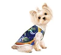 Medium Pet Breathable Sleeveless Cosmic Earth Print T-Shirt - Lightweight Dog & Cat Outfit - Stretchy Tank Top