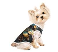 Medium Pet Breathable Sleeveless Gold Color Delicate Dragonfly Flower Print T-Shirt - Small Medium Cats & Dogs, Chihuahua, Yorkie, Dachshund