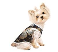 Medium Pet Breathable Sleeveless Gold White Butterflies Print T-Shirt - Small Medium Cats & Dogs, Chihuahua, Yorkie, Dachshund