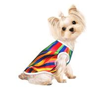 Medium Pet Breathable Sleeveless T-Shirt - Soft Rainbow Color Stripe Print Stretchy Vest, Fits Small to Medium Pets