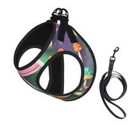 Medium Pet Leash Vest & Dog Colorful Dream Mushroom Print Harness Set â€“ Soft, Light, Breathable Mesh for Small Dogs & Cats
