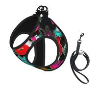 Medium Pet Leash Vest Dog Harness - Small Sized Colorful Guitars Print Leash Set with Buckle, Canine Companion Outdoor Travel Gear
