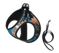 Medium Pet Leash Vest Dog Harness - Small Sized Coral Reef Print Leash Set with Buckle, Canine Companion Outdoor Travel Gear