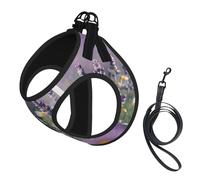 Medium Pet Leash Vest Dog Harness - Small Sized Lavender and Daisies Print Leash Set with Buckle, Canine Companion Outdoor Travel Gear