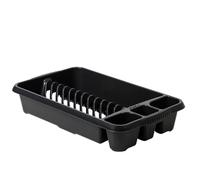 Medium Plastic Dish Drainer Tray Cutlery Rack Holder Multi-Color Sink Drainer Holds 12 Plates with 3 Utensils Holder Draining Board Rack for Kitchen Organization - 47 x 27.5 x 9 cm (Midnight Greyish)