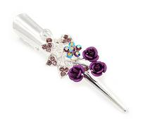 Medium Purple Crystal, Rose Hair Beak Clip/Concord/Alligator Clip In Silver Tone - 75mm L