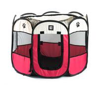 (Medium Red Fabric Playpen) KCT Portable Fabric Dog Pet Play Pens Blue Red Pink