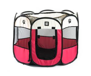 (Medium Red Fabric Playpen) KCT Portable Fabric Dog Pet Play Pens Blue Red Pink