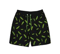 RICK AND MORTY Swim Shorts for Men | Adults Pickle Rick Swimming Trunks Pants | Drawstring Waistband Pockets Black & Green Merchandise Medium