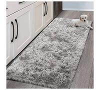 (Medium Runner (60x220cm), Marble Silver Shaggy Rug) Non Slip Shaggy Rugs & Printed Runner Soft Fluffy Carpets for Bedroom, Kitchen & Hallway