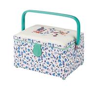 Medium Sewing Box in a Blue Floral Fabric with a Sewing Notions Aplique Lid