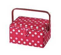 Medium Sewing Box in a Red Spot Fabric | 26 x 18 x 15cm, Storage and Organiser Basket with Compartments for Sewing Supplies, Accessories, Thread, Needles and Scissors