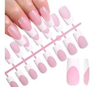 Medium Sharp Square White French Tip Nail Tips Press on BERRY PINK, Extra Thick NEED Builder Glue Gel & Top Coat, Soft Gel Full Cover False Fake Nail Extension for Salon DIY x 12 Sizes 120 pc