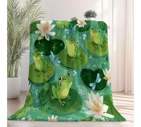 Medium Sherpa Blanket Fleece 59"x79" Green Throw Blanket for Kids Boys Girls Modern Plush Cute Frog Dragonfly Printed Decor Fuzzy Blanket for Sofa Bed Couch