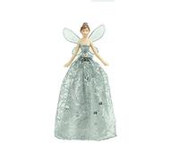 Medium Silver Angel Christmas Tree Topper with Patterned Skirt (18cm)