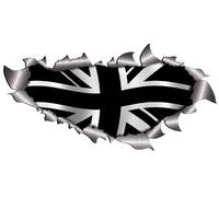 Medium Single Union Jack Black Flag Metal Rip Open Sticker