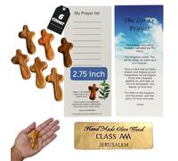 Medium Size 6 Pack Bethlehem Olive Wood Pocket Crosses - Genuine Bethlehem Holy Land Comfort Holding Crosses for Prayer & Anxiety Relief - Small 2.75 Inch Hand Crosses from the Holy Land for Christian