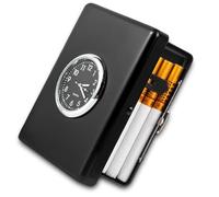 Medium Size Cigarette Box, Metal Cigarette case, Men's Cigarette case, Women's Cigarette can, Cigarette Box with Watch (Black+Black Watch)