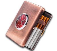 Medium Size Cigarette Box, Metal Cigarette case, Men's Cigarette Holder case, Women's Cigarette Packs, Cigarette Box with Watch (Red Copper+red Watch)