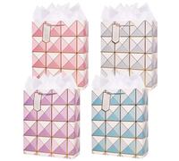 Medium Size Gift Bags, 4 Pack 9'' Paper Bag with Tissue Paper and Gift Tags for Mother' Day,Girl Women's Birthday Graduation Anniversary Wedding Christmas Easter Party All Occation(Glacier Blue)