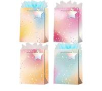 Medium Size Gift Bags,4pcs 9'' Light Pink & Blue Star Gift Bag with Tissue Paper and Gift Tags for Girl Women's Birthday,Graduation,Christmas,Easter Gift Wrap (Pink & Blue)