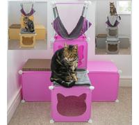 Medium-Sized Kitty Cubby Play Tower, Modular Cat Cube Activity Centre With Scratcher, Blanket And Hammock
