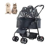 Medium Small Dog Stroller - 3-in-1 Foldable 4-Wheel Cat Stroller - Load Within 15kg - Detachable Carrier - Convenient Pet Stroller
