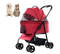 Medium Small Dog Stroller - 3-in-1 Foldable 4-Wheel Cat Stroller - Load Within 15kg - Detachable Carrier - Convenient Pet Stroller