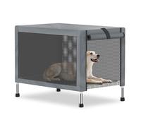 Medium Stainless Steel Elevated Dog Crate with Removable Cover, 2-in-1 Indoor & Outdoor Raised Pet House, Rust-Proof Dog Kennel with Silicone Anti-Slip Feet, Tool-Free Assembly