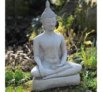 Medium Stone Cast Buddha Statue with Traditional Hat