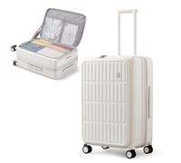Medium Suitcase 24 Inch Expandable Suitcase Front Opening Hard Shell Suitcase with 4 Dual Spinner Wheels and TSA Lock, Lightweight Suitcase for Holiday 12-15 Days, 81L Travel Suitcase (Coconut White)