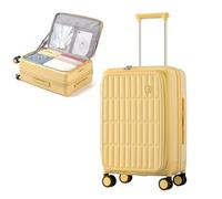 Medium Suitcase 24 Inch Expandable Suitcase Front Opening Hard Shell Suitcase with 4 Dual Spinner Wheels and TSA Lock, Lightweight Suitcase for Holiday 12-15 Days, 81L Travel Suitcase (Cheese Yellow)