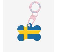 Medium Swedish Flag Print Acrylic Pet ID Tags, Personalized Dog and Cat Bone Shaped Sign, for Large and Small Pet Collar