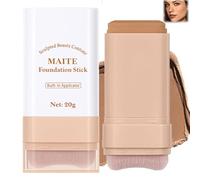 Medium Tan Skin Matte Full Coverage Foundation Stick - Waterproof Long Wear Compact Cream Formula With Built In Brush Applicator For Daily Makeup & Contouring, Lightweight Portable Design, Smooth