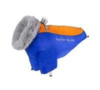 Medium to large breed dog autumn and winter outdoor pet coat, waterproof, warm, reflective strips, night safety, rabbit fur collar(Blue,L)